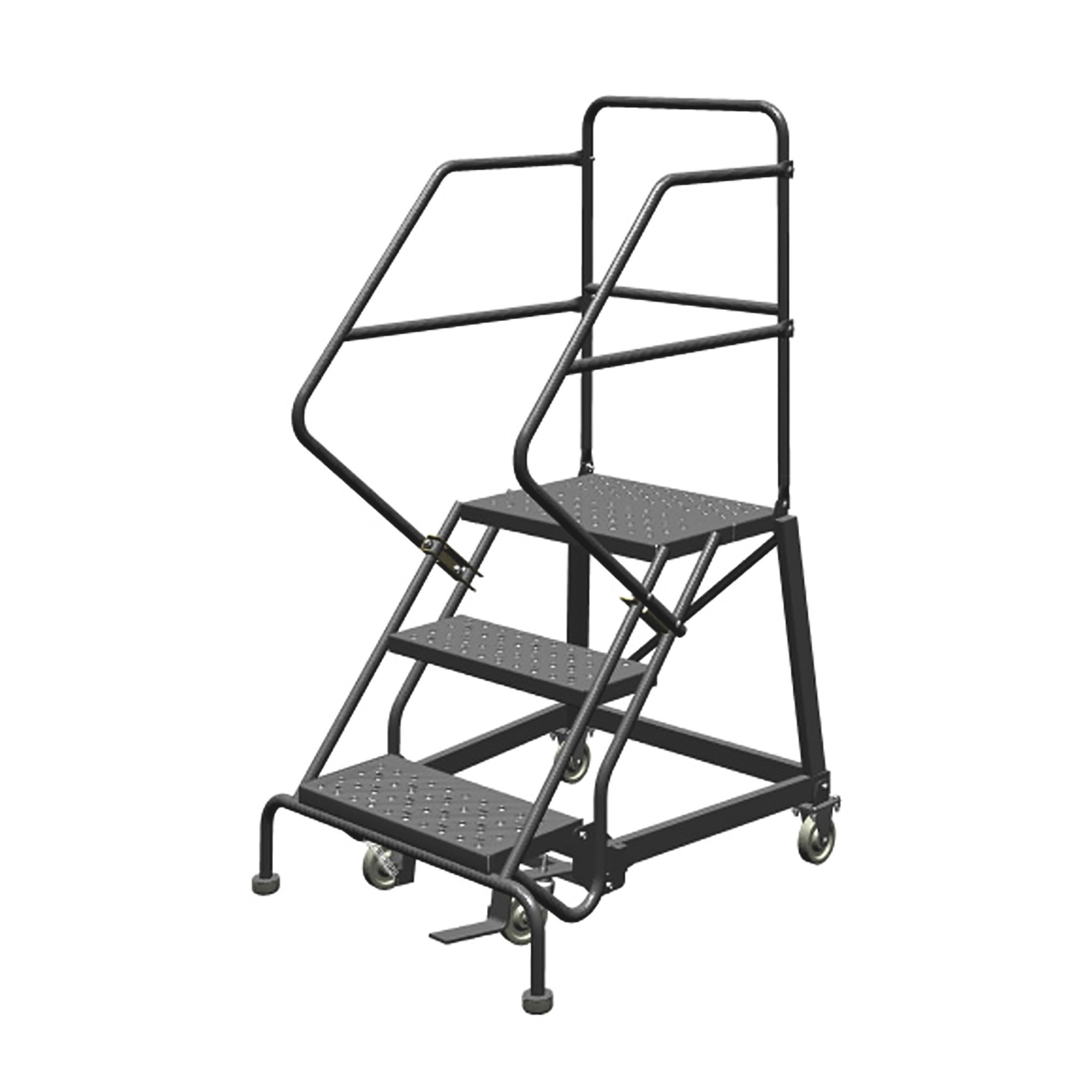 Tri-Arc 3-Step Steel Rolling Ladder with Perforated Steps-- Gray, 30in.H Top Step, 24in. Step Width, 450-Lb. Capacity, Model# KDEC103246